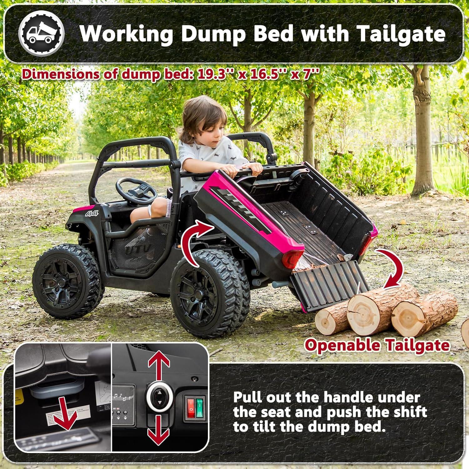 Himimi Delia Himimi 24 Voltage  Ride On Dump Truck, 2 Seater Kids UTV with Electric Dump Bed, Remote Control