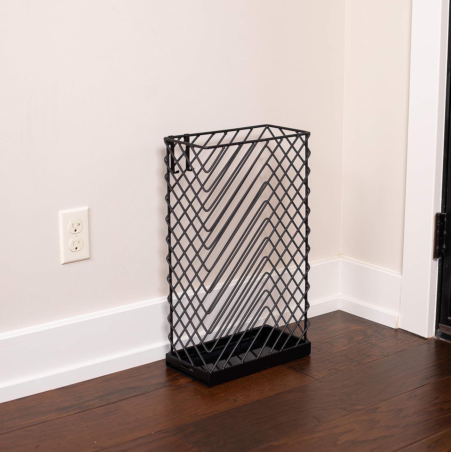BIRDROCK HOME Decorative Umbrella Stand with Removable Water Tray - Large Metal Umbrella Rack and Cane Walking Stick Organizer for Entryway - Umbrella Holder for Indoor & Outdoor - Black, Diagonal
