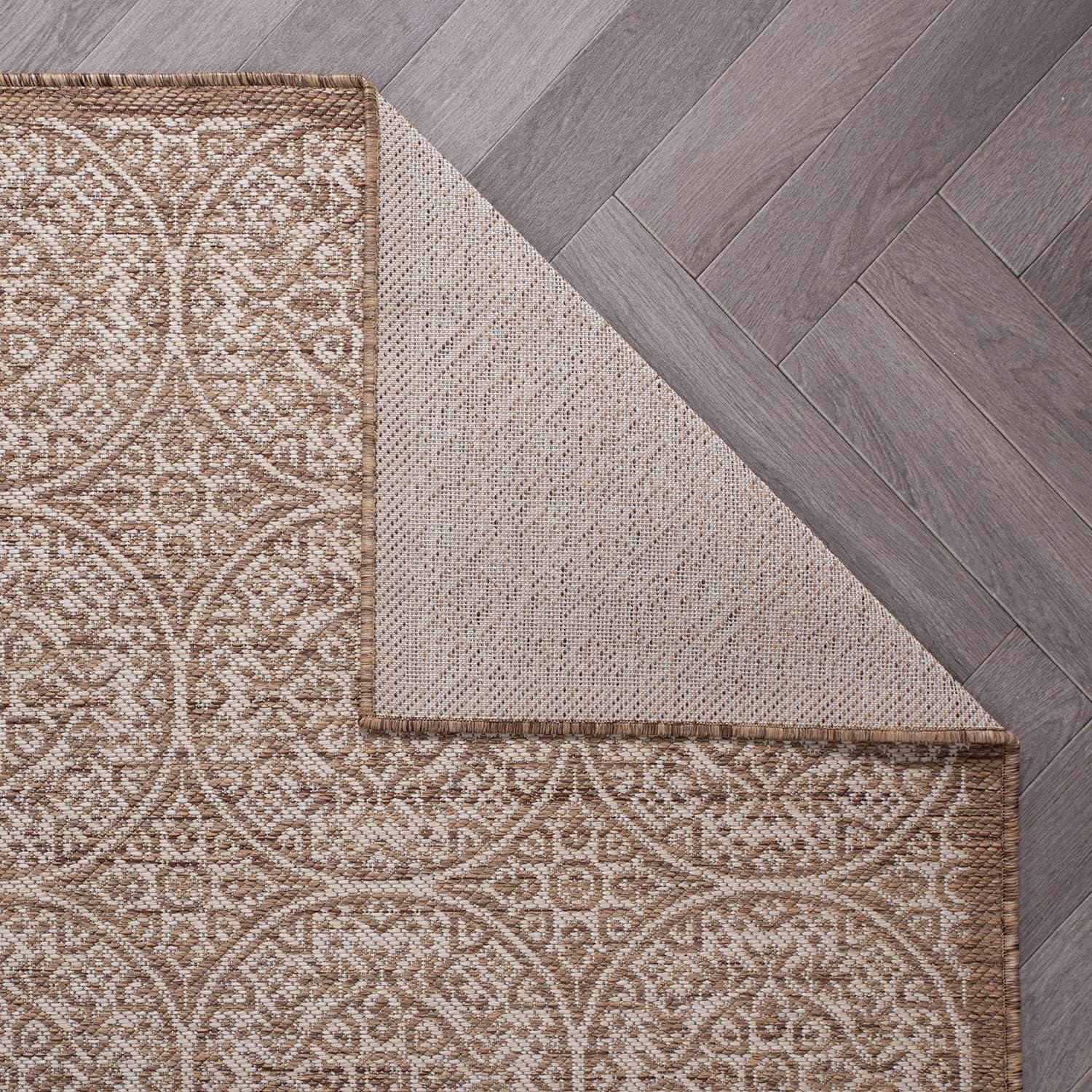 World Rug Gallery Transitional Floral Circles Textured Flat Weave Indoor/Outdoor Area Rug - BROWN 7'10"X10'