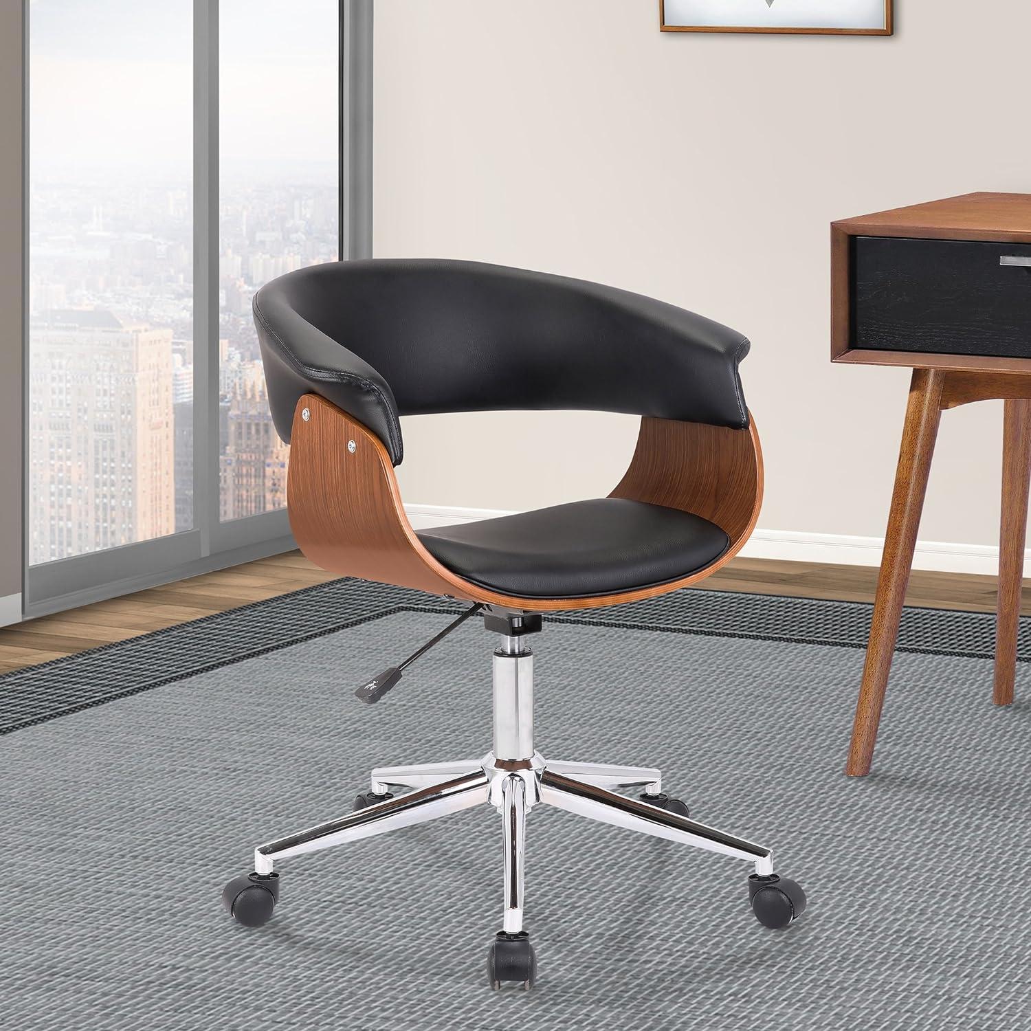 Armen Living Bellevue Faux Leather Swivel Office Chair in Black/Walnut