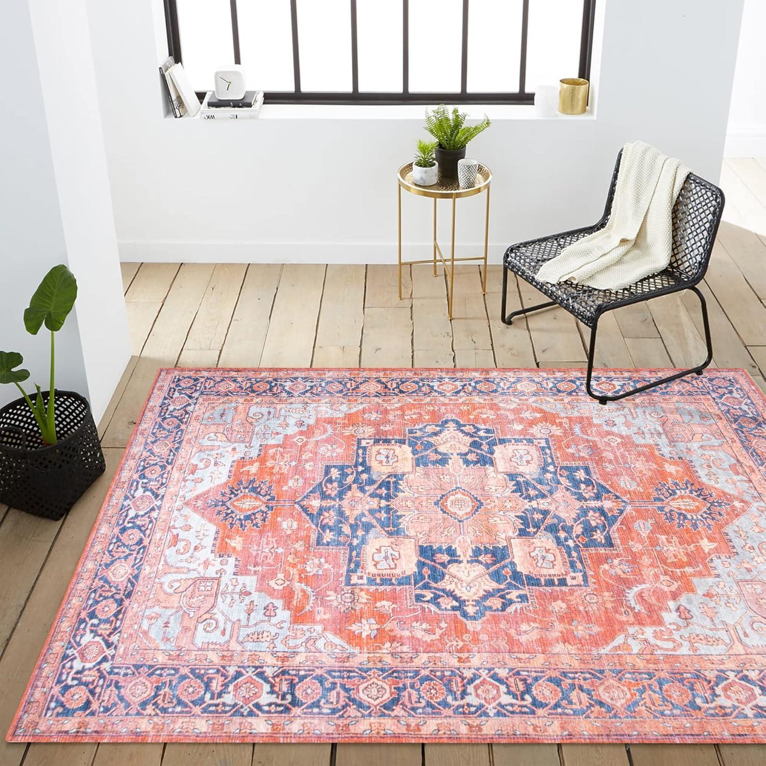 5' x 8' Maris Ornate Medallion Machine Washable Indoor/Outdoor Area Rug, Orange/Cream - JONATHAN Y