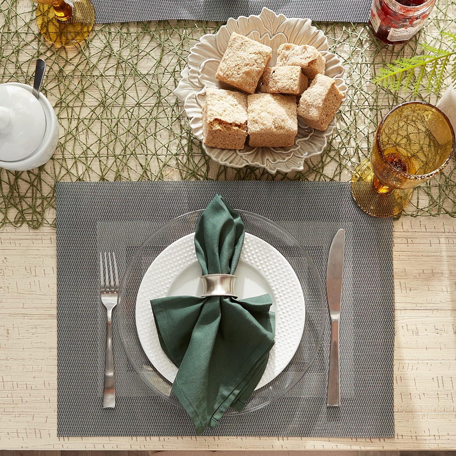 Gray Double Border Vinyl Rectangle Placemats, Set of 6