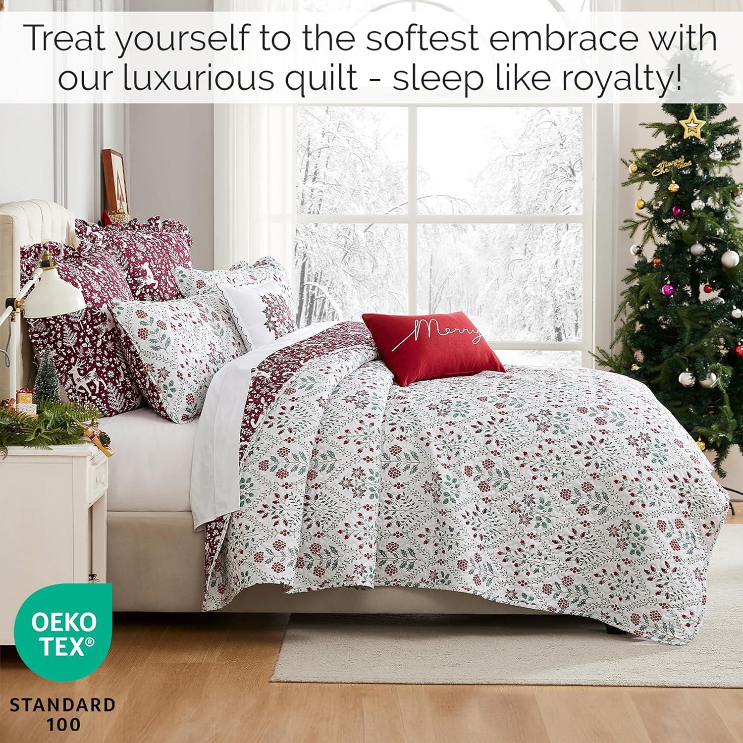 Twin Red and Cream Reversible Microfiber Christmas Bedding Set