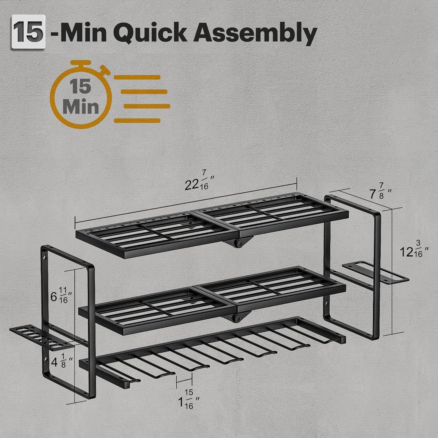 Spampur Power Tool Organizer Wall Mount with Charging Station, Garage Tool Shelf 6 Drill Holders, Tool Battery Holder with Plier holder Heavy Duty Rack, Tool Storage Rack with 4 Outlet Power Strip