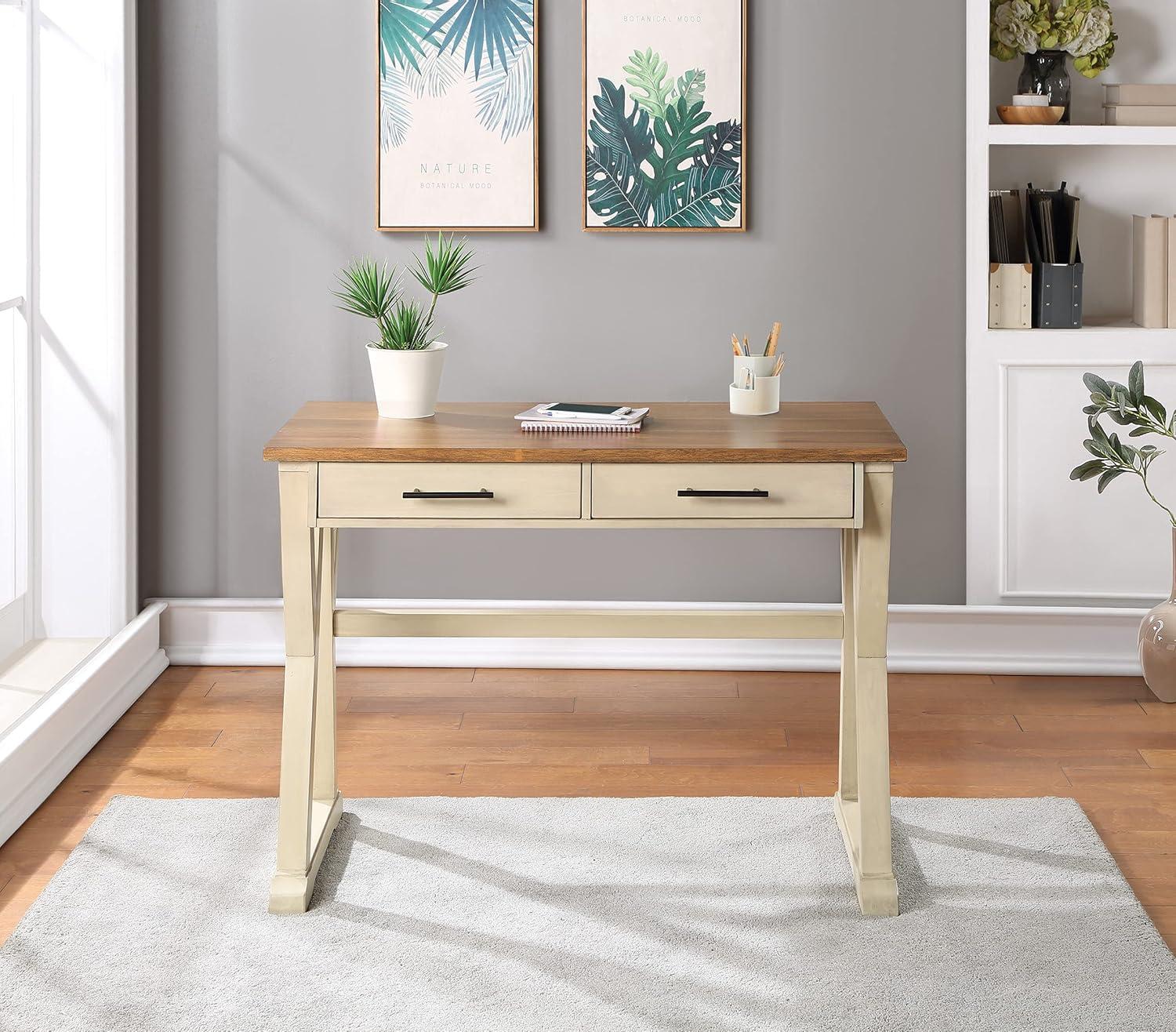 Jericho Rustic Writing Desk w/ Drawers  in Antique White in Engineered Wood