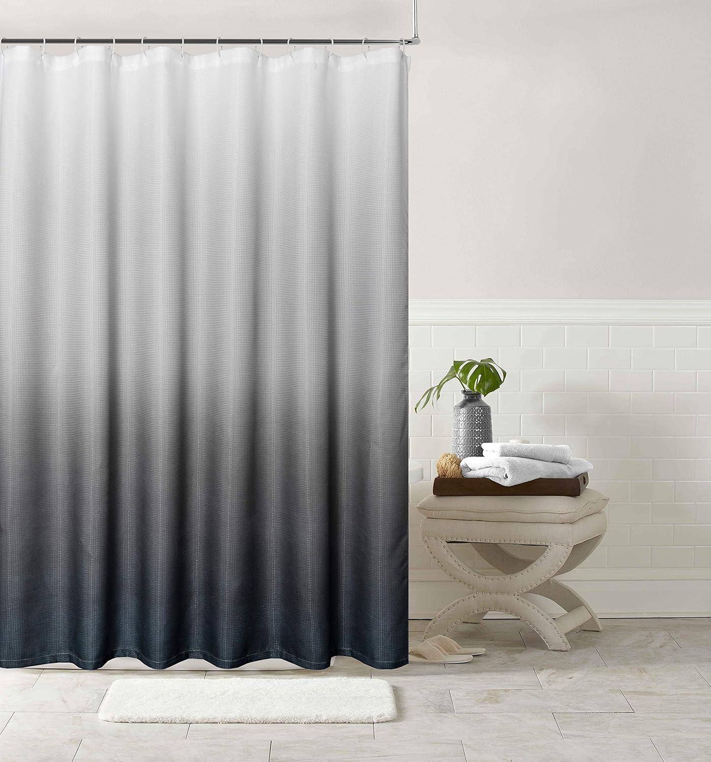 Dainty Home 3D Printed Ombre Textured Waffle Weave Shower Curtain - Black