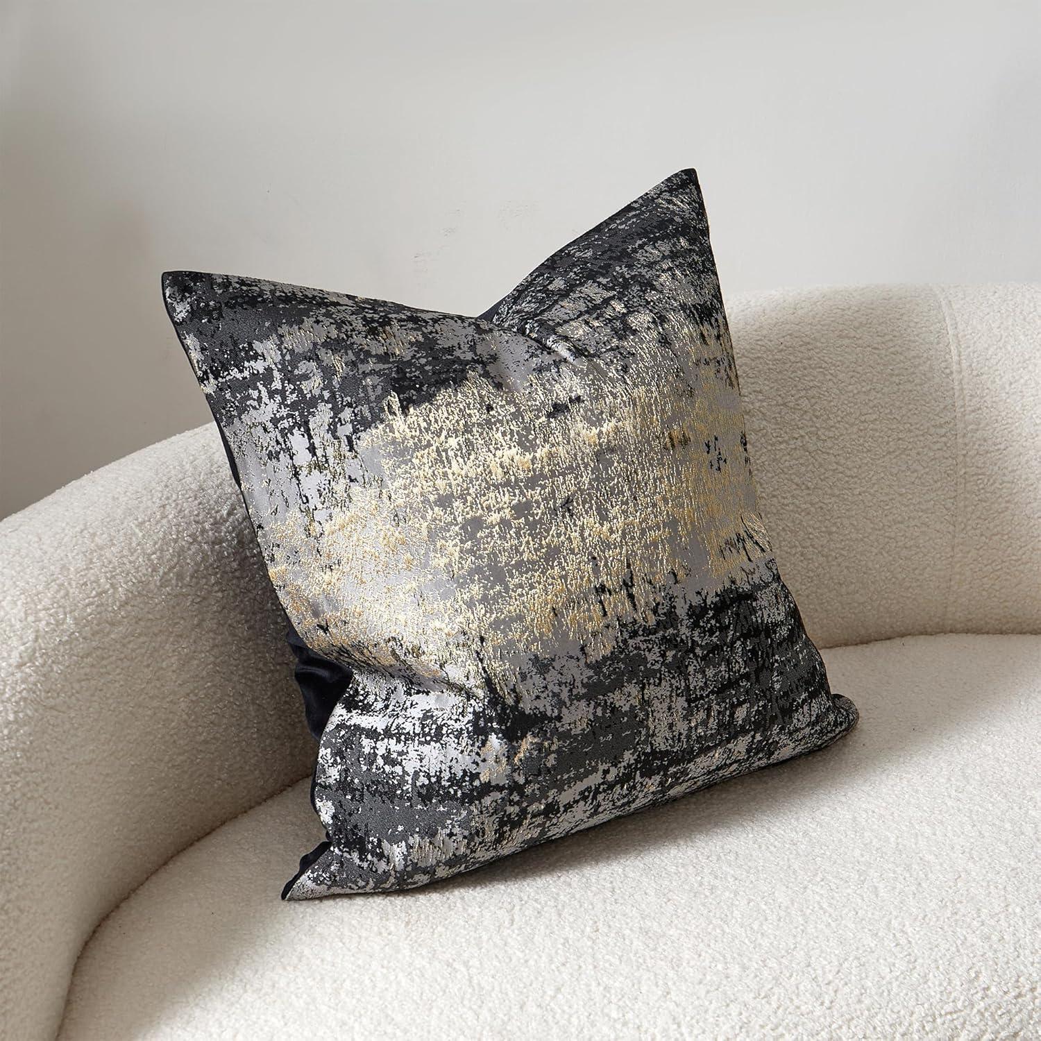 18'' Gold and Black Polyester Euro Throw Pillow Cover