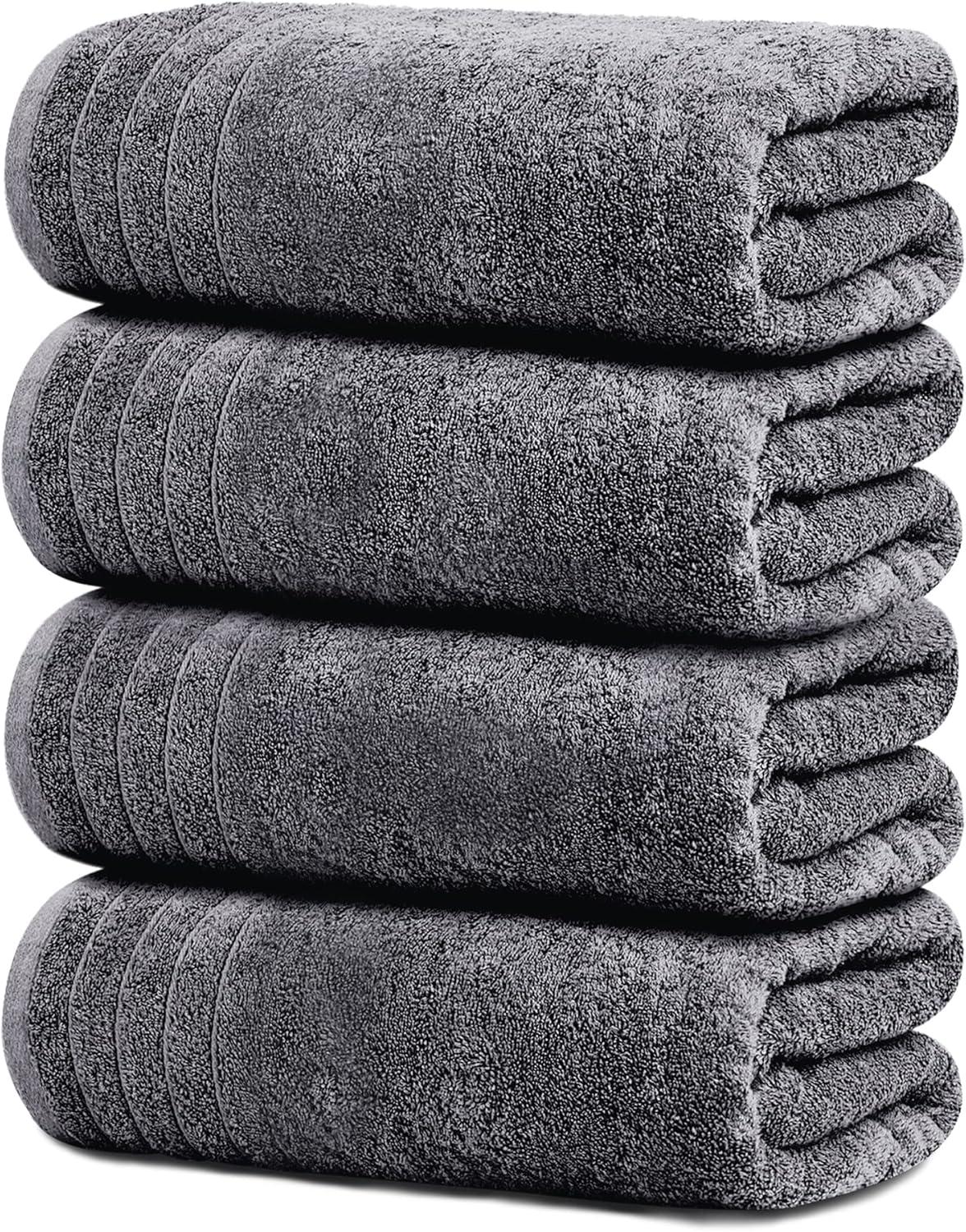 Dark Gray Cotton Lightweight Bath Towels Set of 4