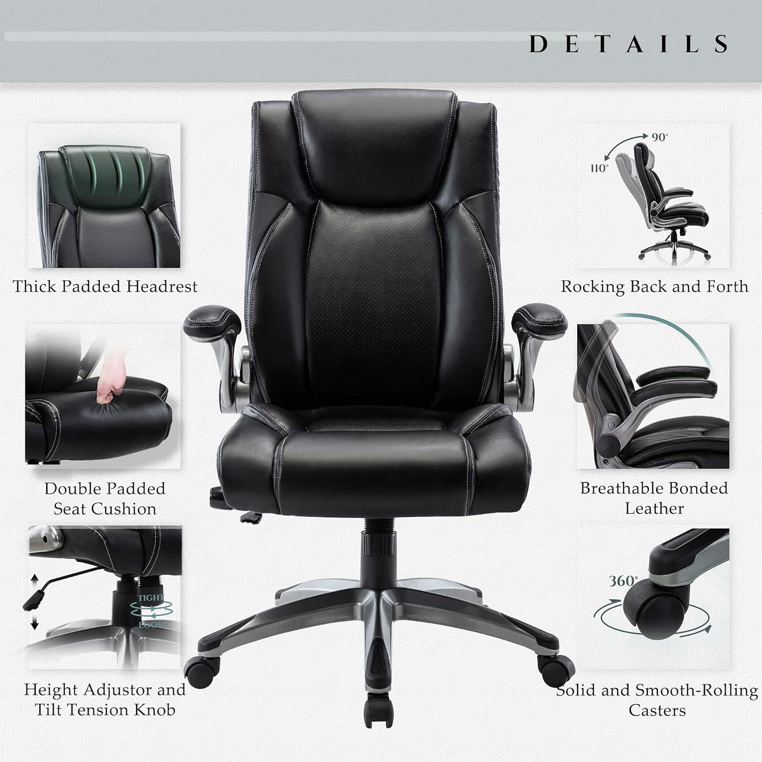 Black High Back Leather Executive Swivel Chair with Adjustable Arms