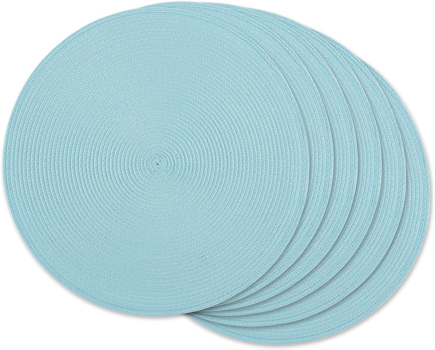 Robbins Egg Blue Round Woven Polyurethane Placemats, Set of 6