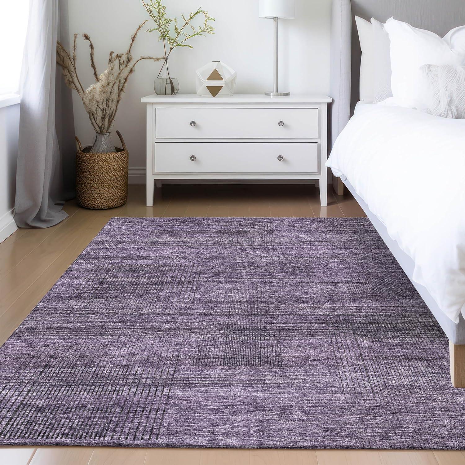 Plum Rectangular Synthetic Flat Woven Indoor/Outdoor Rug