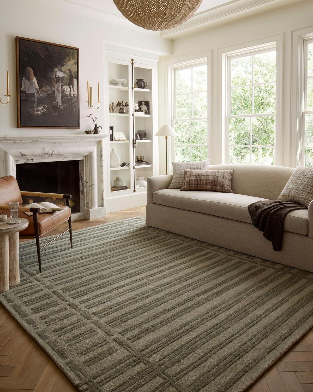 Sage and Olive Hand-Tufted Wool Striped Runner Rug