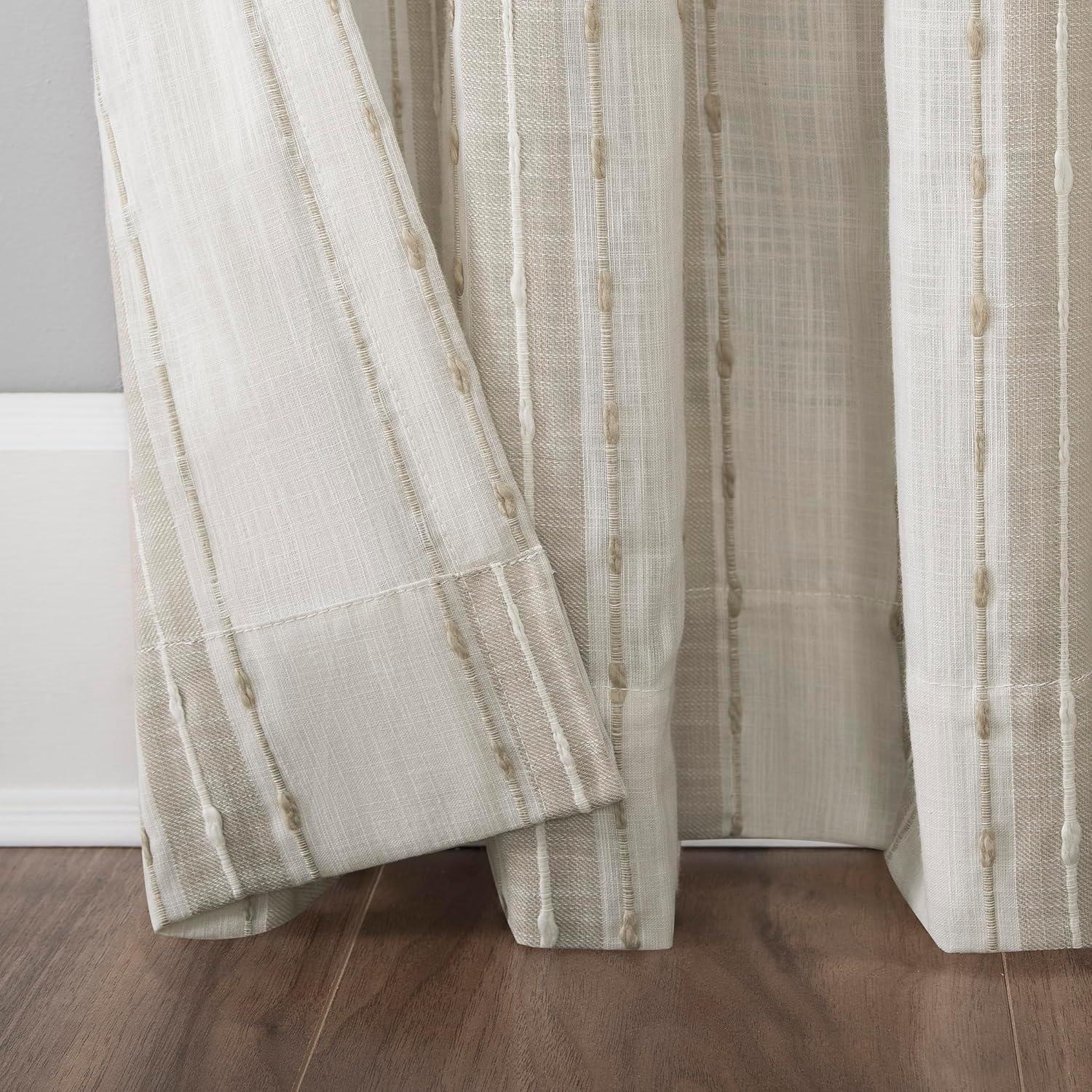 84"x52" Slub Texture Stripe Cotton Light Filtering Curtain Linen/White: Modern Rod Pocket Panel - Archaeo