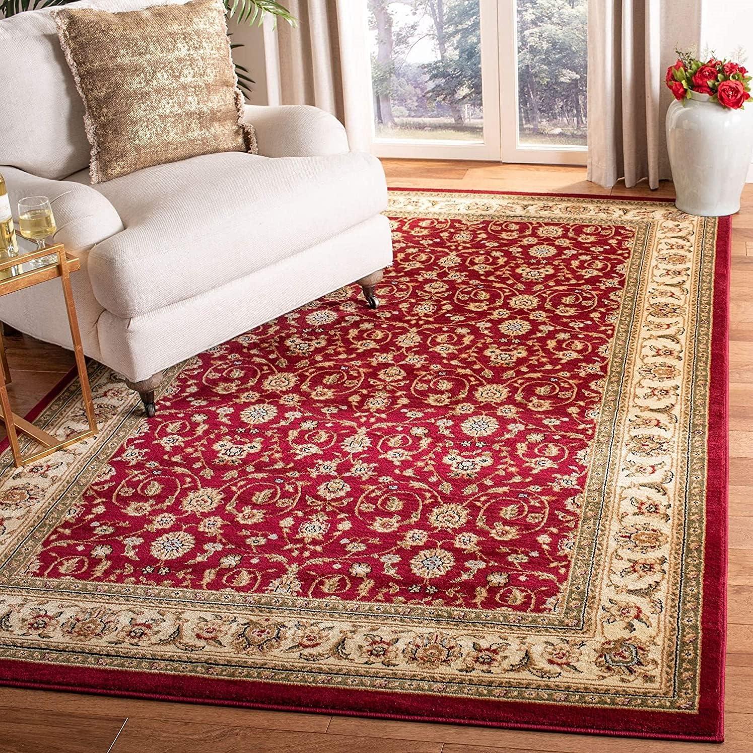 Red and Ivory Traditional Synthetic Area Rug, 8' x 11'