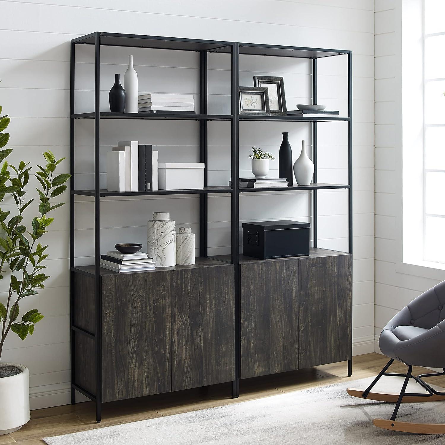 2pc 80.5" Jacobsen Etagere Set Brown Ash - Crosley: Industrial Storage, Steel Frame, Wood Veneer