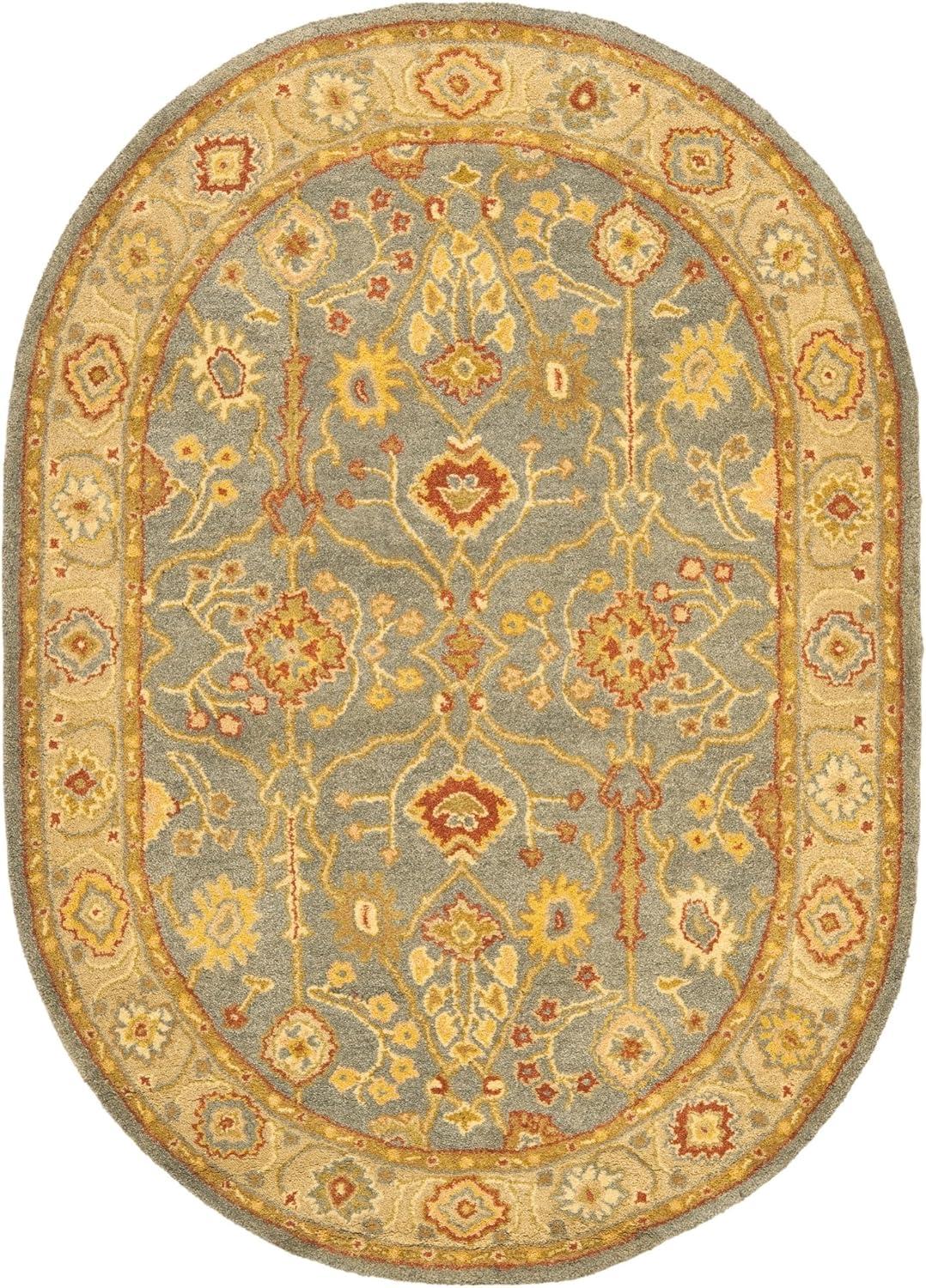 Antiquity Blue and Ivory Oval Wool Area Rug