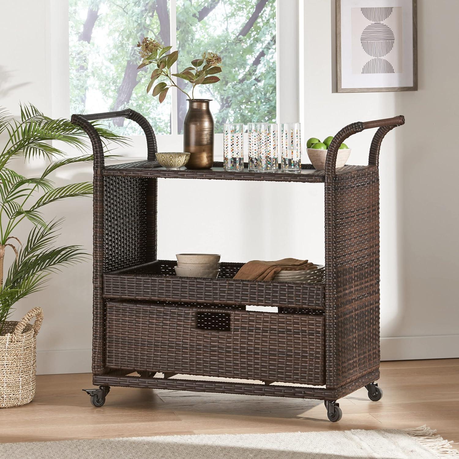 Karl Home Outdoor Wicker Bar Cart