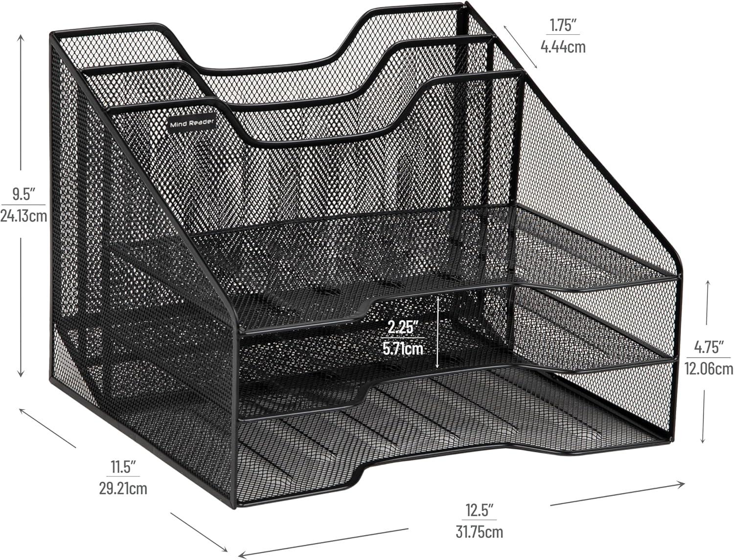 Black Metal Mesh 5-Compartment Stackable Letter Tray Organizer, 2-Pack