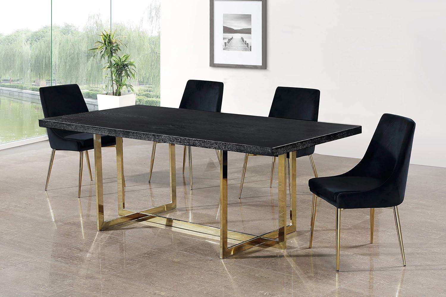 Karina Black Velvet Dining Chair, Set of 2-Color:Black Velvet,Finish:Gold,Style:Contemporary