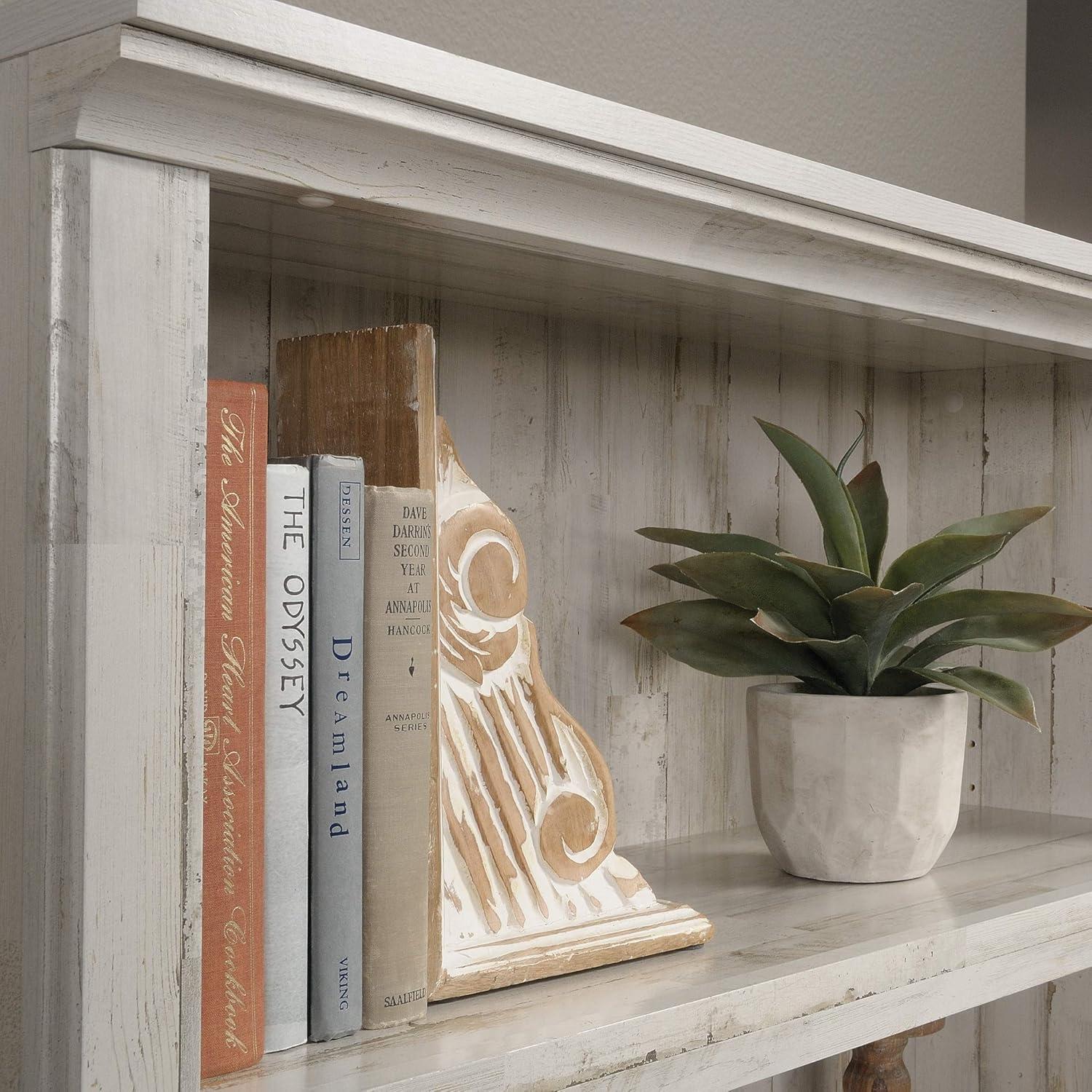 White Plank 5-Shelf Adjustable Wood Bookcase