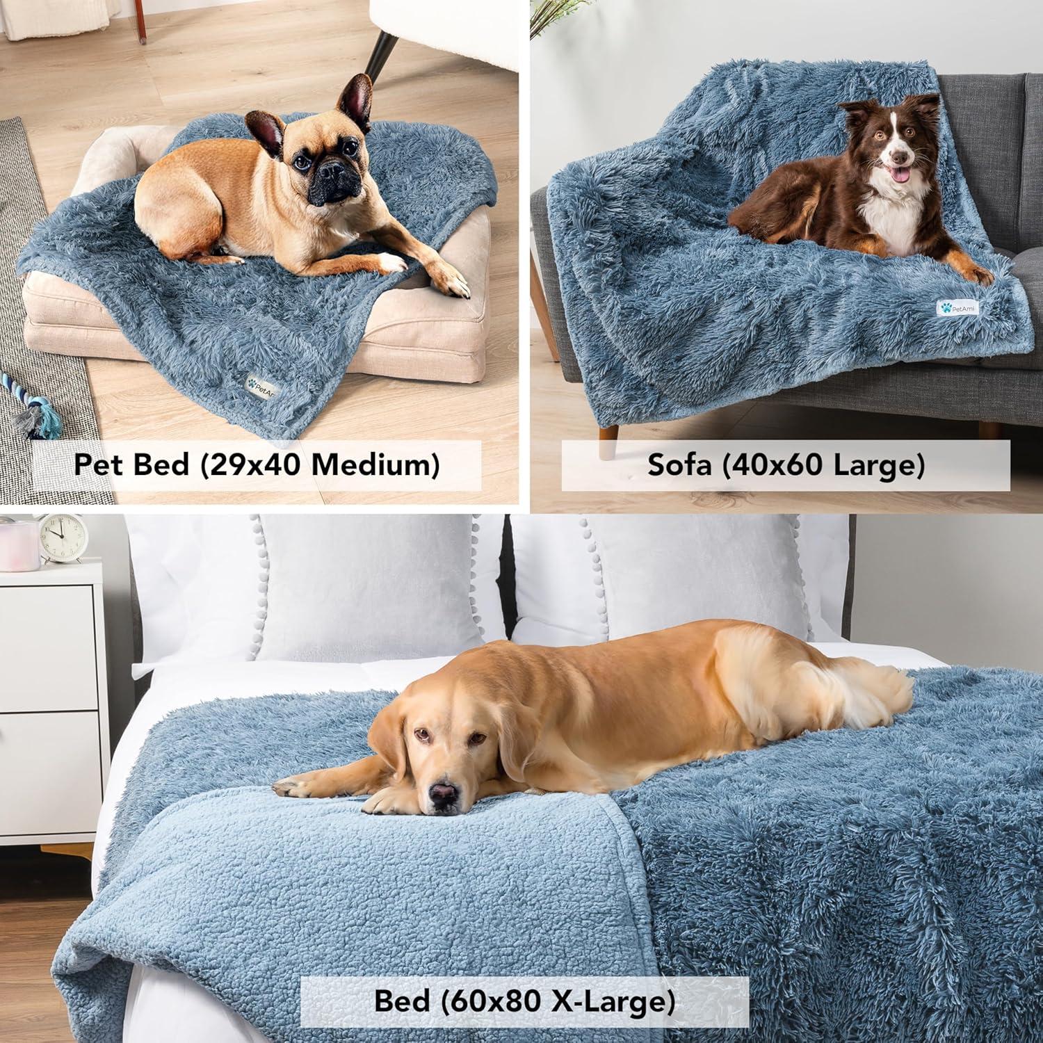 PetAmi Waterproof Dog Blanket For Small Medium Dog, Puppy Pet Blanket Couch Cover Protection, Sherpa Fleece Fuzzy Cat Blanket Throw Sofa Bed Furniture Protector Reversible Soft, 29x40 Dusty Light Blue