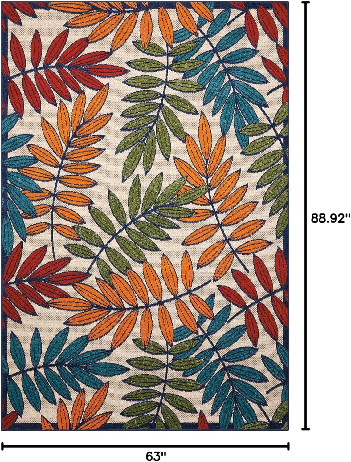Nourison Aloha Floral Leaf Flatweave High-Low Indoor Outdoor Area Rug Multicolor 5'3" x 7'5"