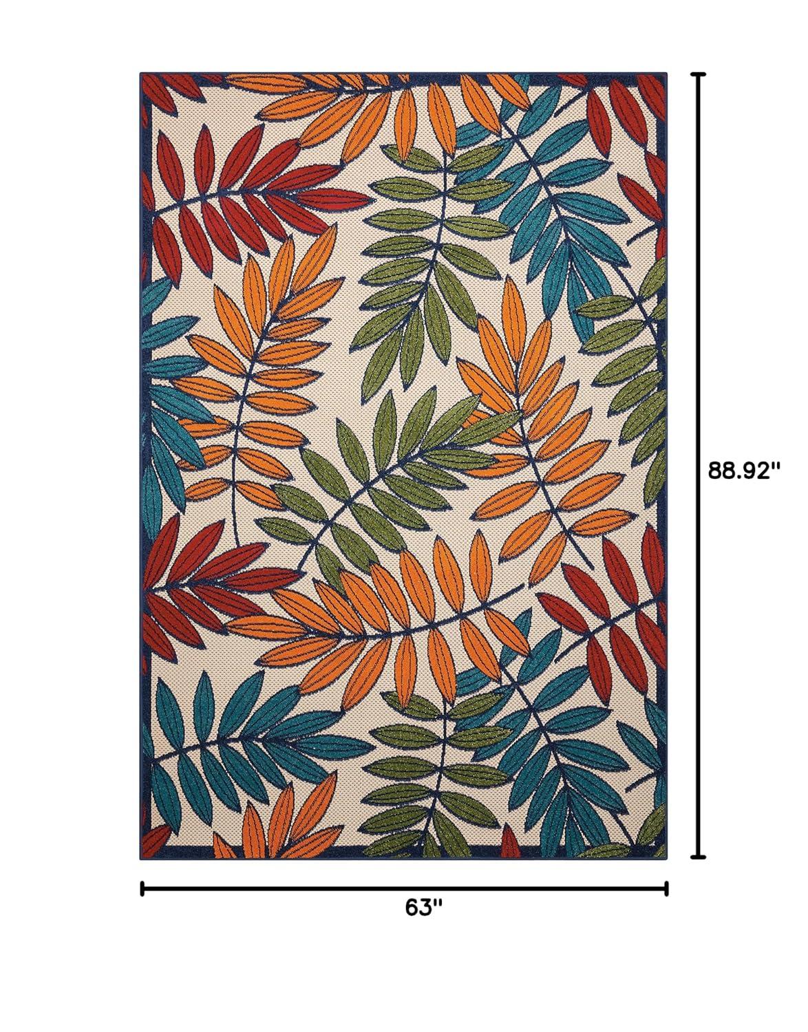 Nourison Aloha Floral Leaf Flatweave High-Low Indoor Outdoor Area Rug Multicolor 5'3" x 7'5"