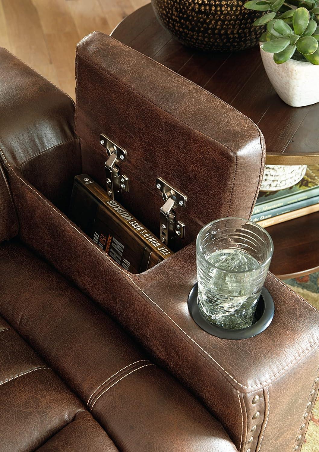 Signature Design by Ashley Owner's Box Faux Leather Power Recliner in Thyme