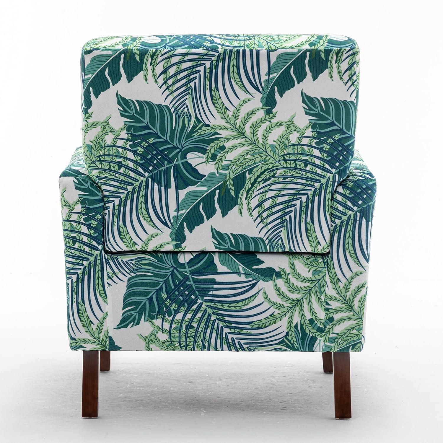 Contemporary Accent Arm Chair with Birch Wood Frame and Velvet Upholstery, Armchair for Office and Living Room Decor, Removable Cushions, 01 Printed Fabric