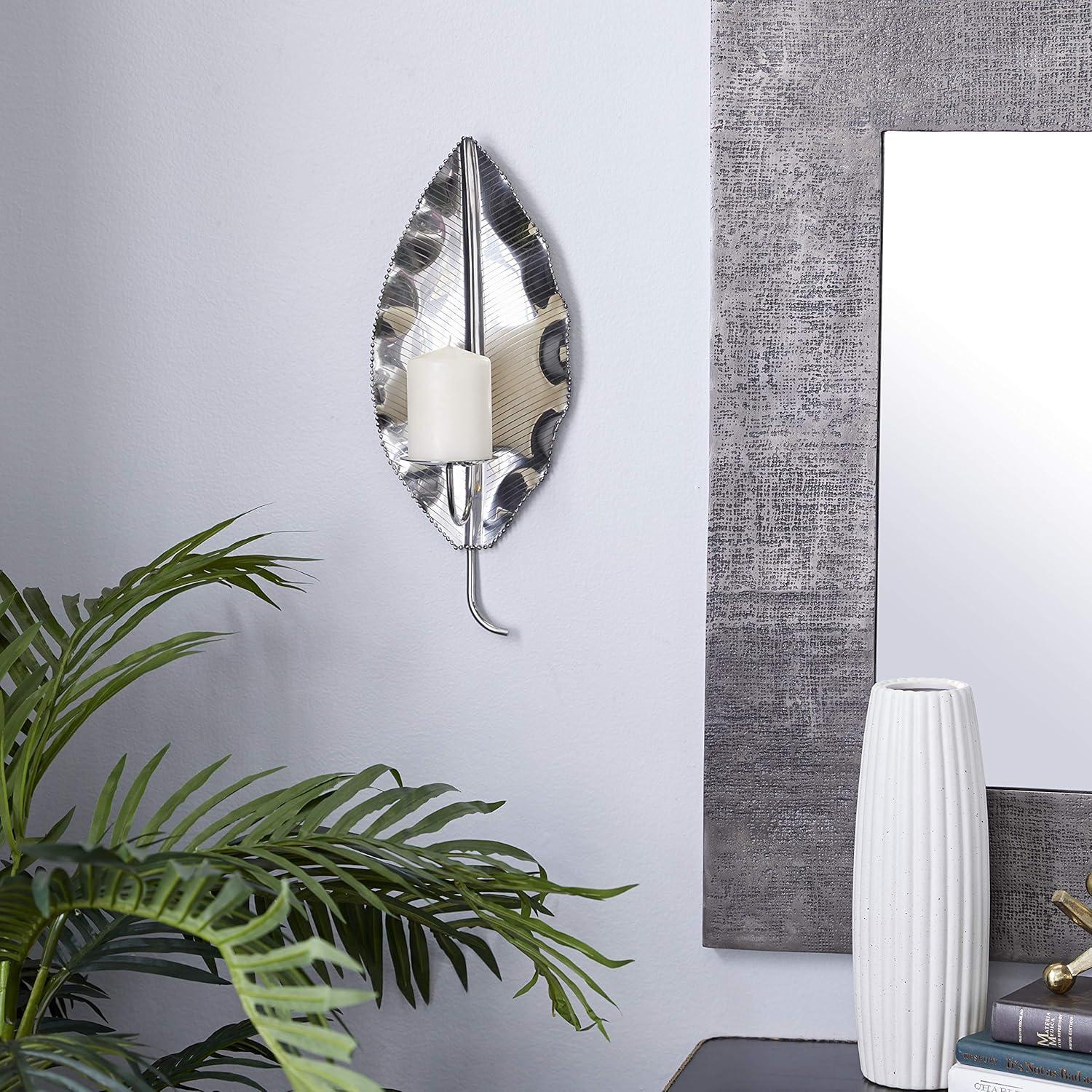 Elegant Silver Leaf-Shaped Stainless Steel Wall Sconce