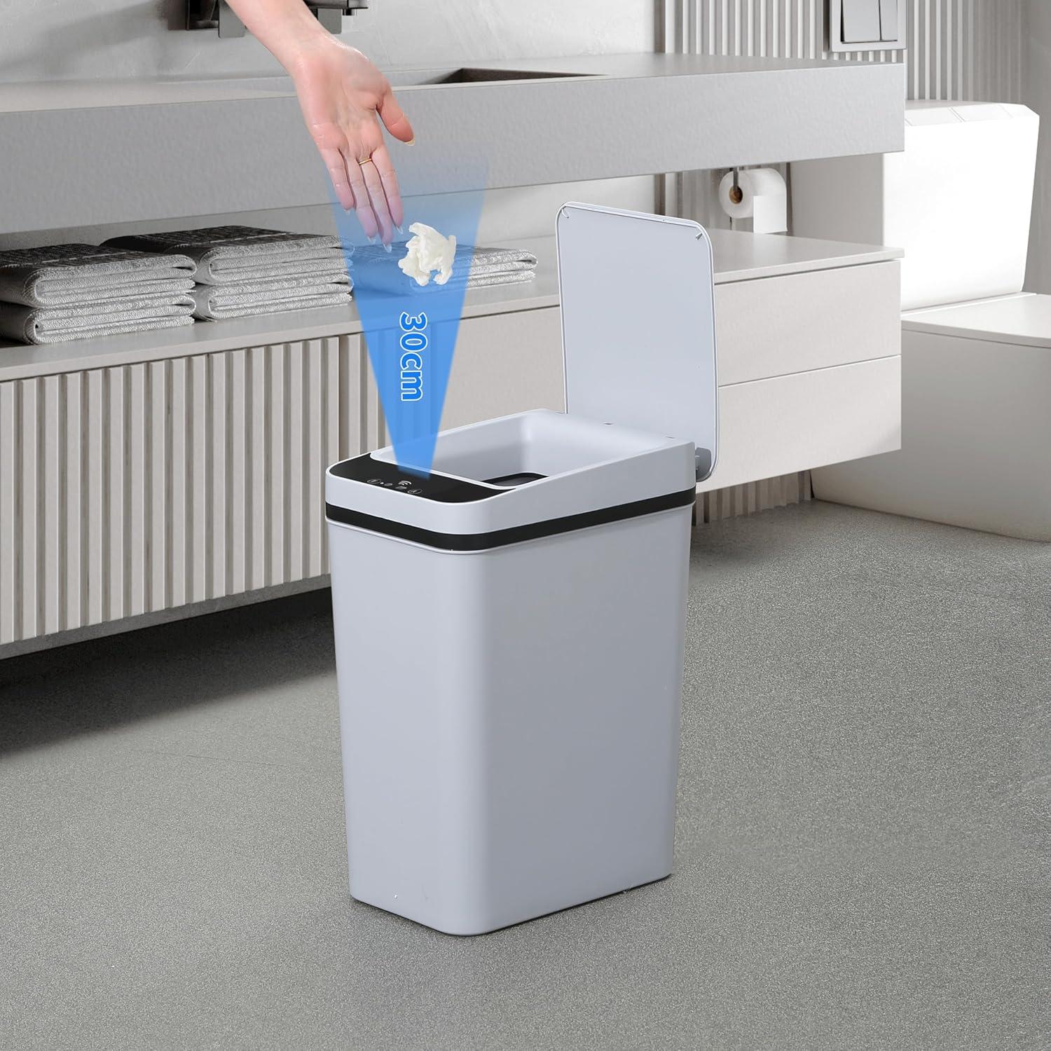 Bathroom Trash can,Smart Touchless Trash Can,Automatic Motion Sensor Trash Bin with Lid,2.4 Gallon Garbage Can, Kitchen, Bathroom, Office, Bedroom Trash can (Grey)