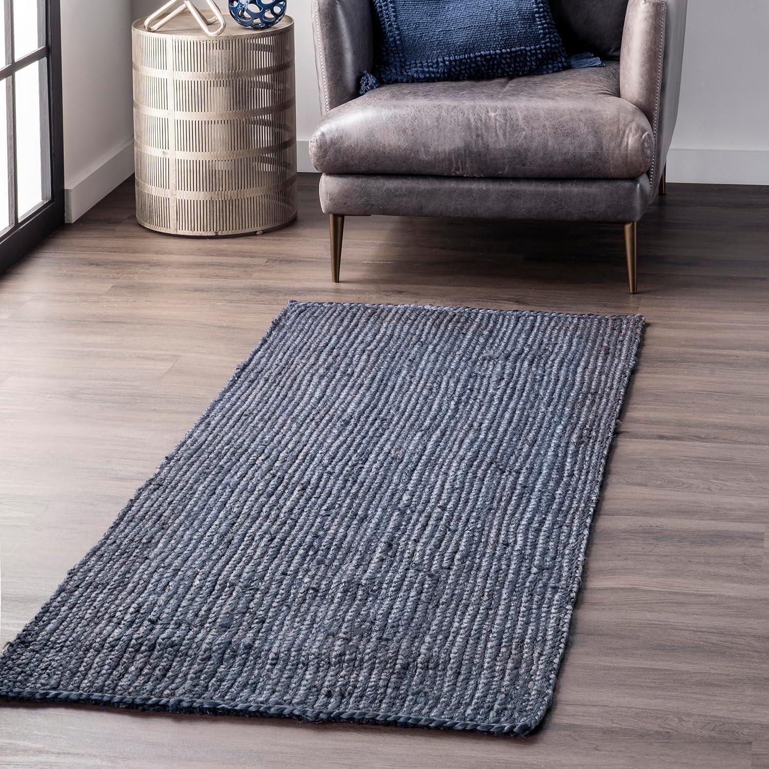 nuLOOM Rigo Hand Woven Jute Navy 2' 6" x 6' Farmhouse Runner Rug