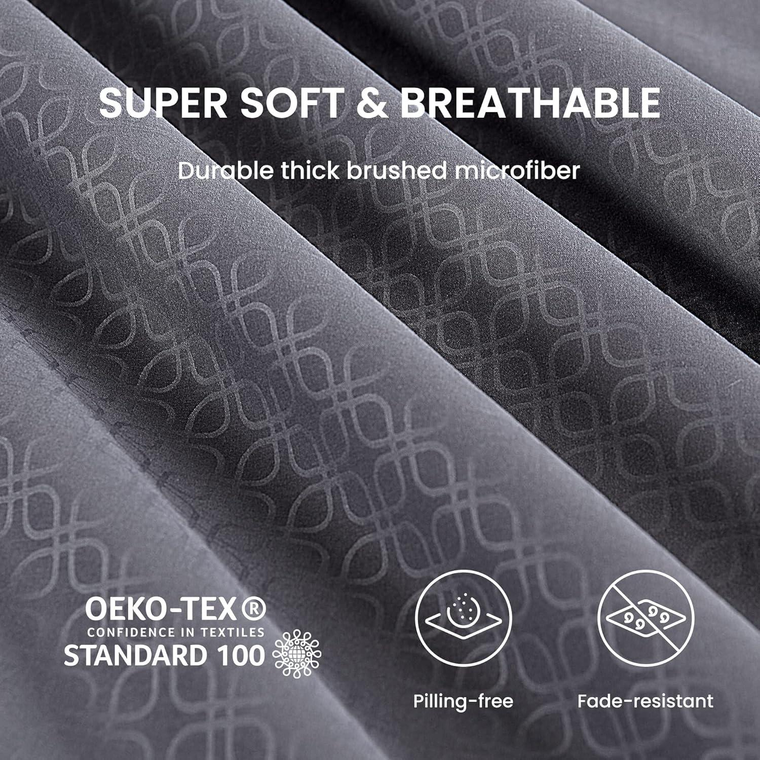 Gray Queen Microfiber Four-Leaf Clover Embossed Sheet Set