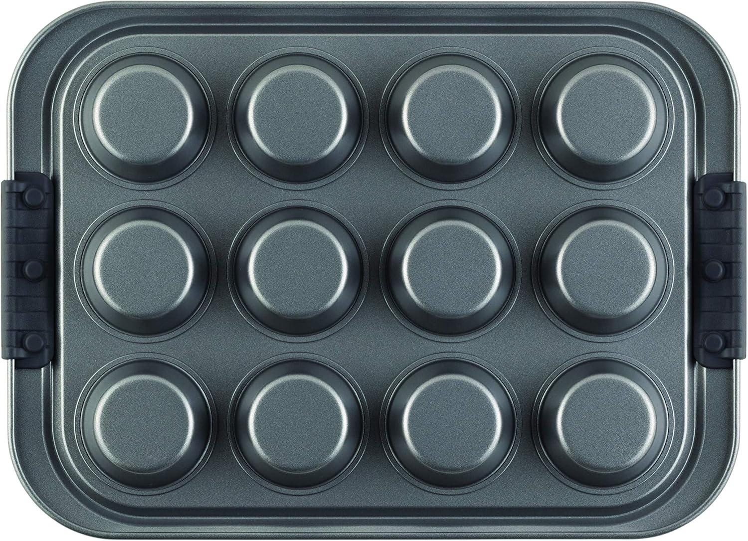 Anolon Advanced Bakeware Nonstick Muffin Pan with Lid, 12-Cup, Graphite