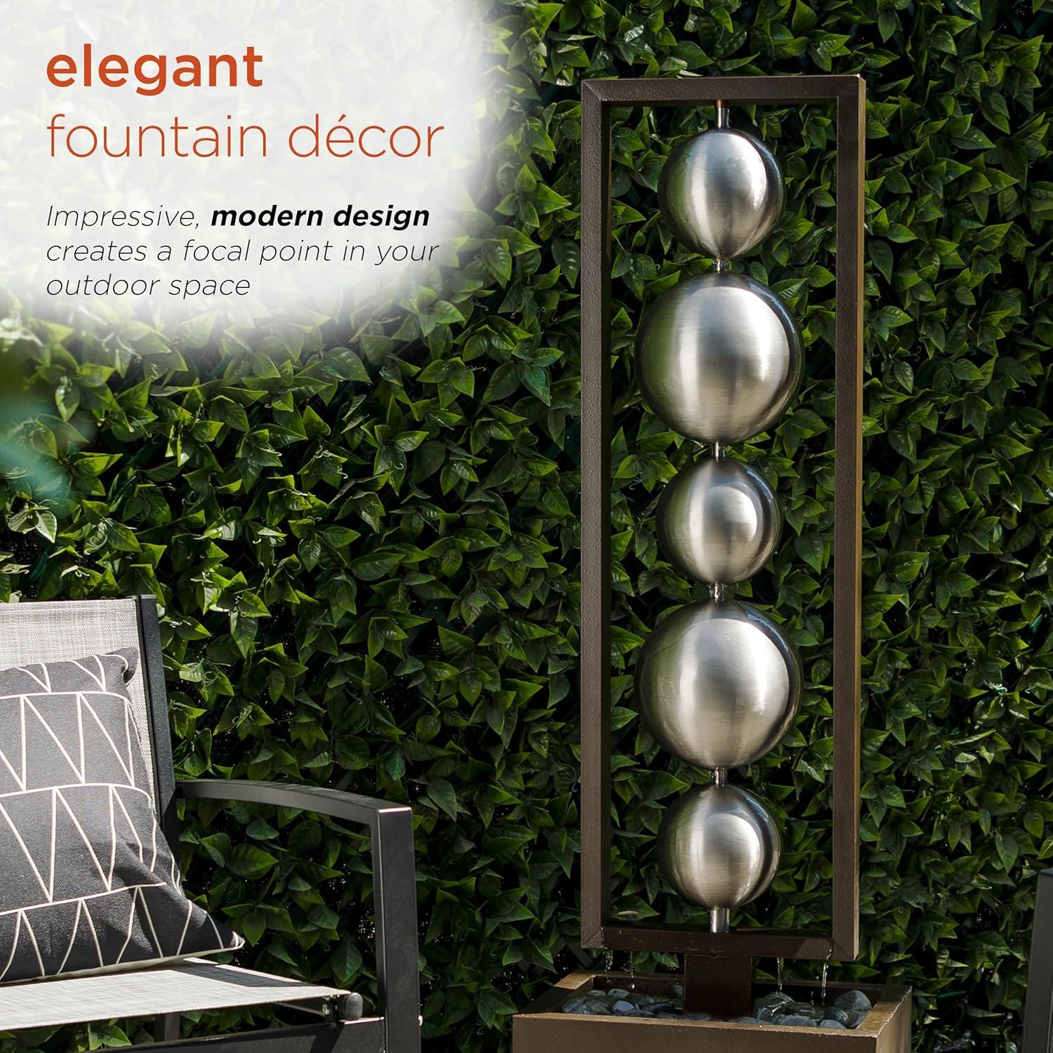 55" Metal Modern Column Fountain with Stainless Steel Orbs Silver/Brown - Alpine Corporation: Electric-Powered