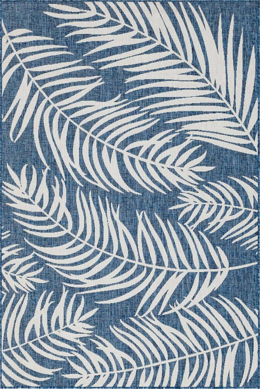Unique Loom Outdoor Botanical Collection Area Rug - Palm (6' 1" x 9' Rectangle, Blue/ Navy Blue)