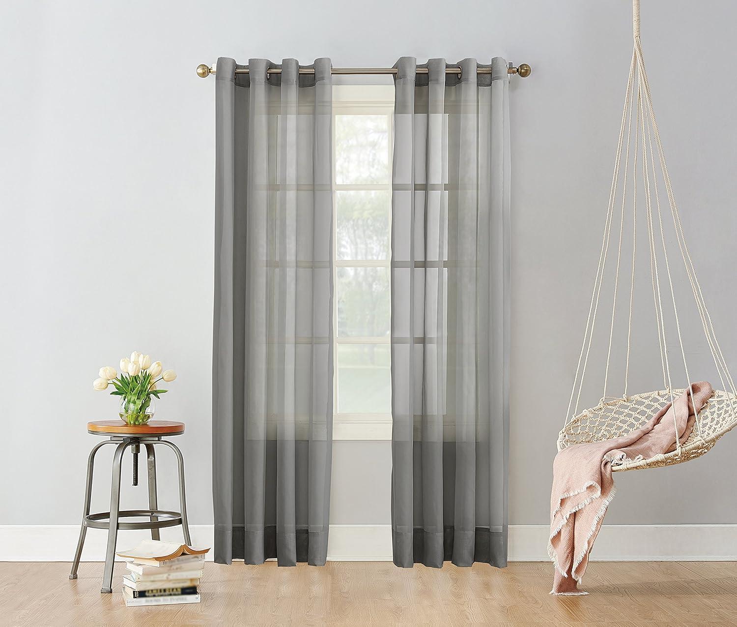 84"x59" Emily Sheer Voile Grommet Top Curtain Panel Dark Gray - No. 918: Sheer Curtain Panels, Indoor Use