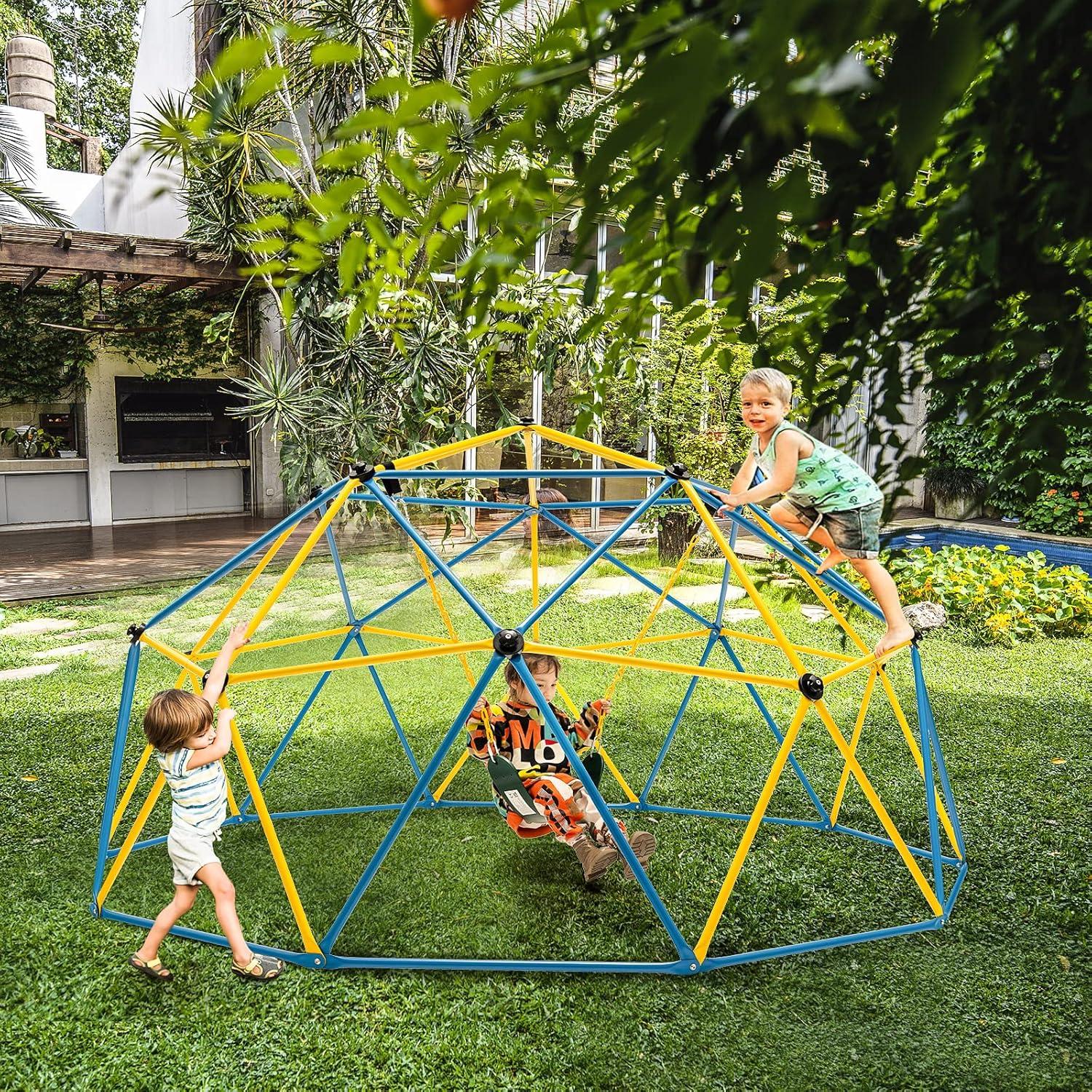 Spaco 10 Feet Kids Dome Climber, Climbing Dome with Swing and 800 Lbs Load Capacity for Garden Yard, Kids Play Equipment for Outdoor, Multicolor