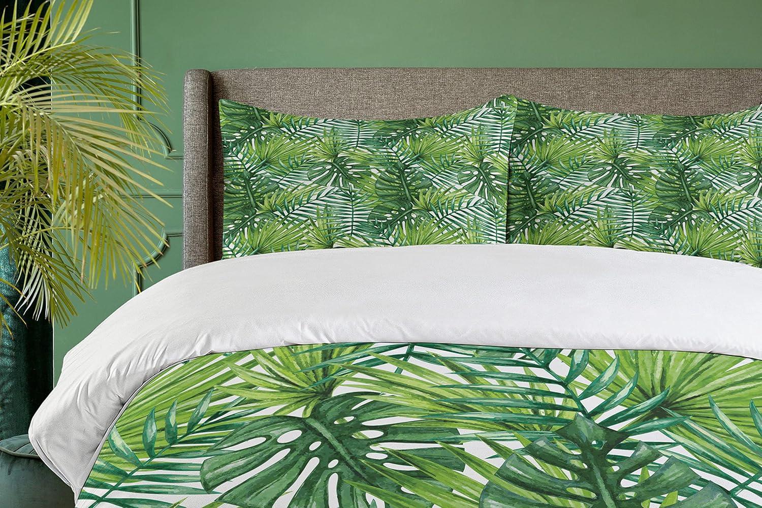 Ambesonne Leaf Tropical Exotic Banana Forest Palm Tree Leaves Watercolor Design Duvet Cover Set