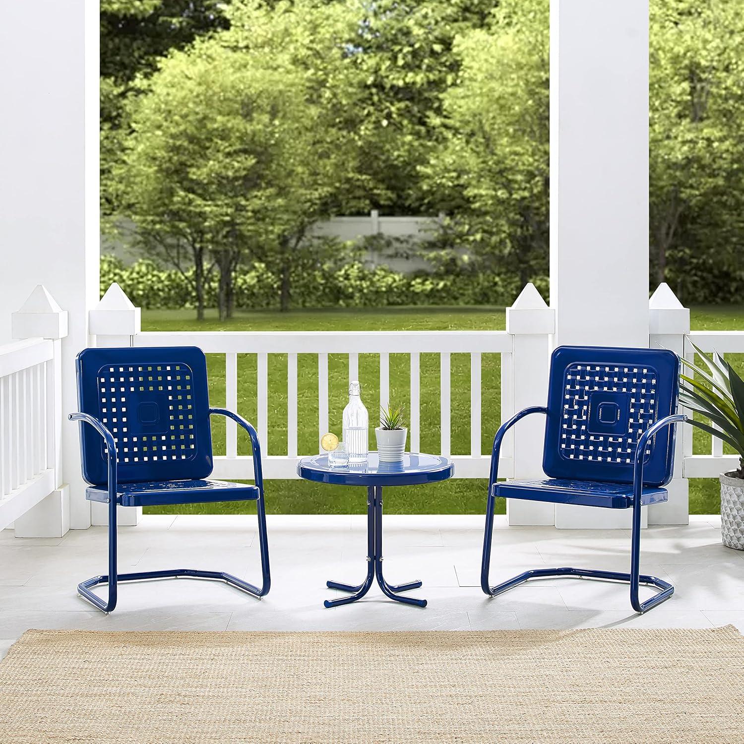 Crosley Furniture Bates 3 Piece Outdoor Metal Chair Set in Navy