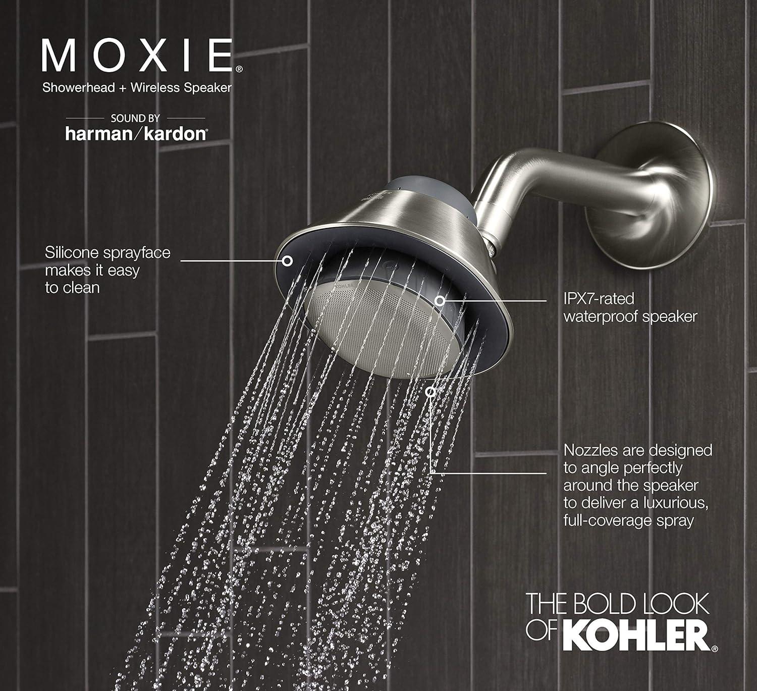 Moxie Shower Head with Waterproof Speaker Featuring Bluetooth Wireless Technology and sound by Harman Kardon