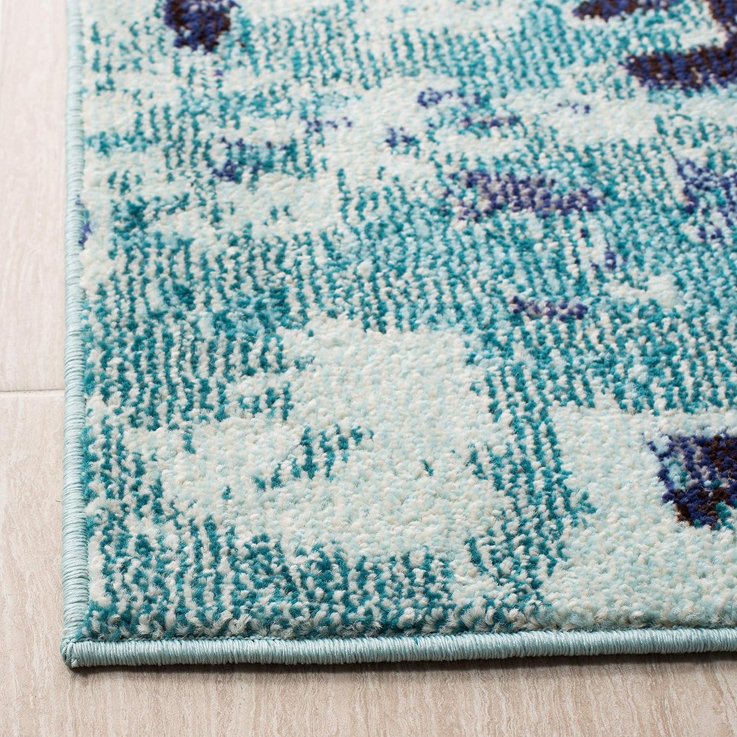 Madison MAD425 Power Loomed Indoor Runner Rug - Turquoise/Navy - 2'2"x16' - Safavieh