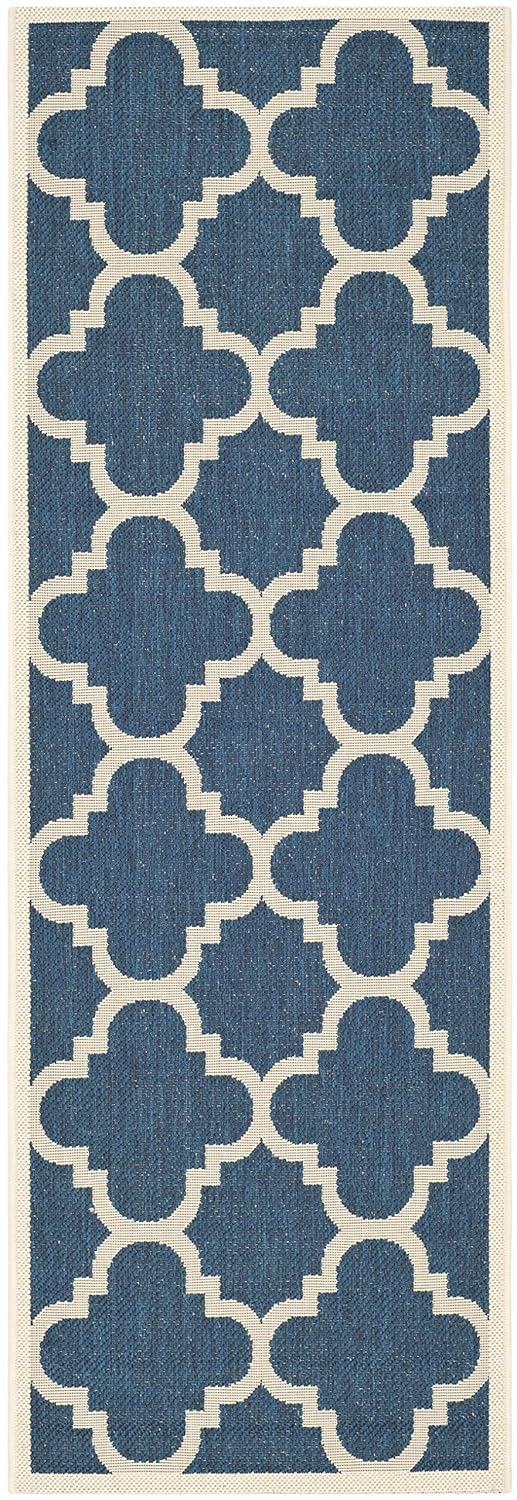 Safavieh Courtyard Becky Quatrefoil Indoor/Outdoor Runner Rug, 2'3" x 14', Navy/Beige