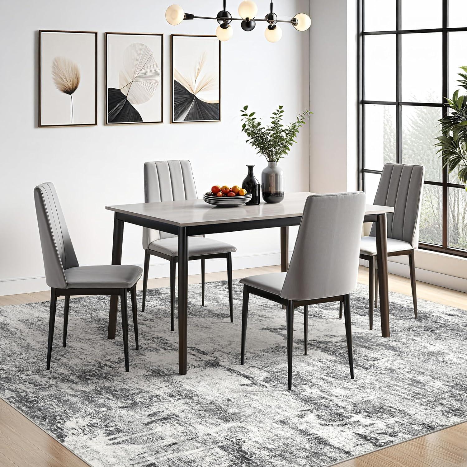 BERTHMEER 9'x12' Large Area Rugs for Living Room Bedroom Dining Room Office Farmhouse Abstract Modern Grey Rugs Washable Rugs Non-slip