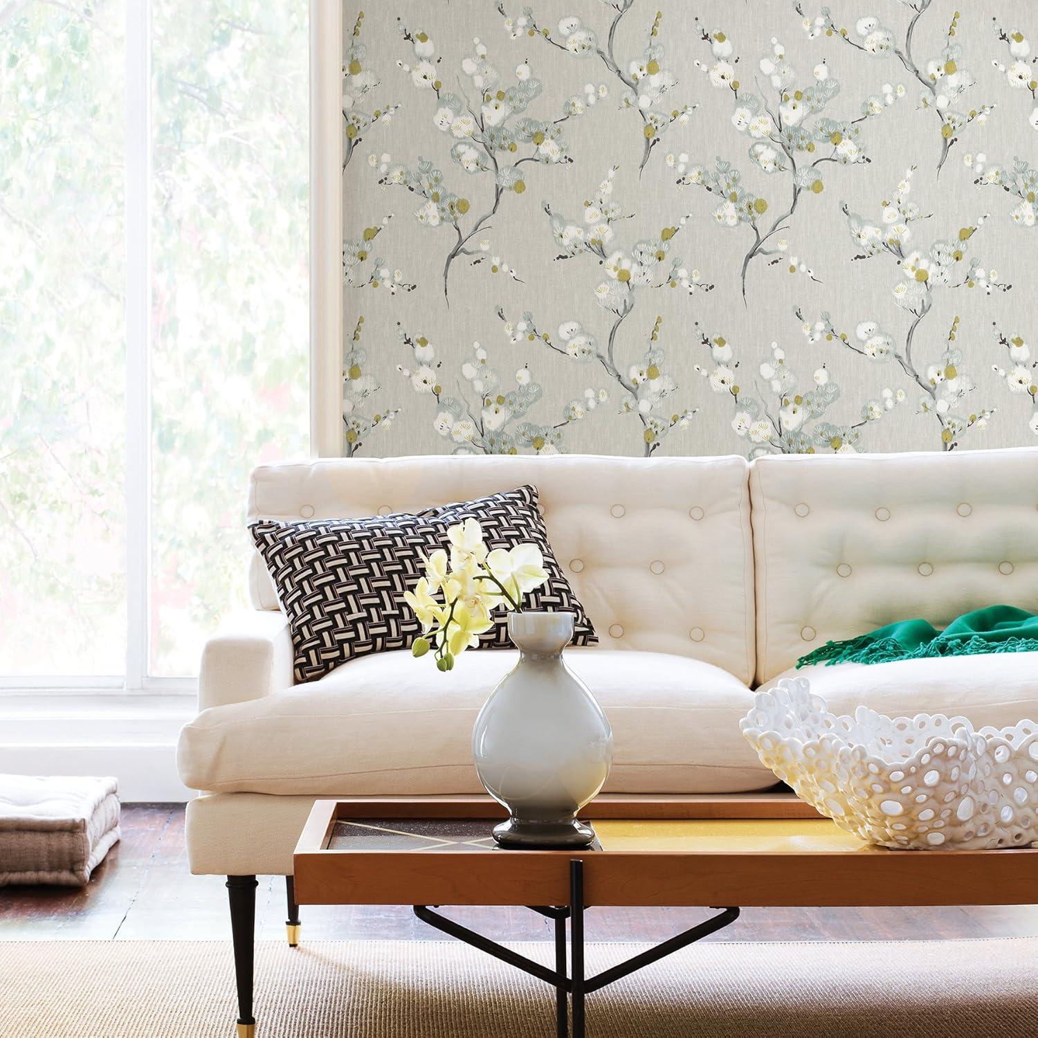 NuWallpaper Grey Mirei Vinyl Peel And Stick Wallpaper, 216-in by 20.5-in, 30.75 sq. ft.