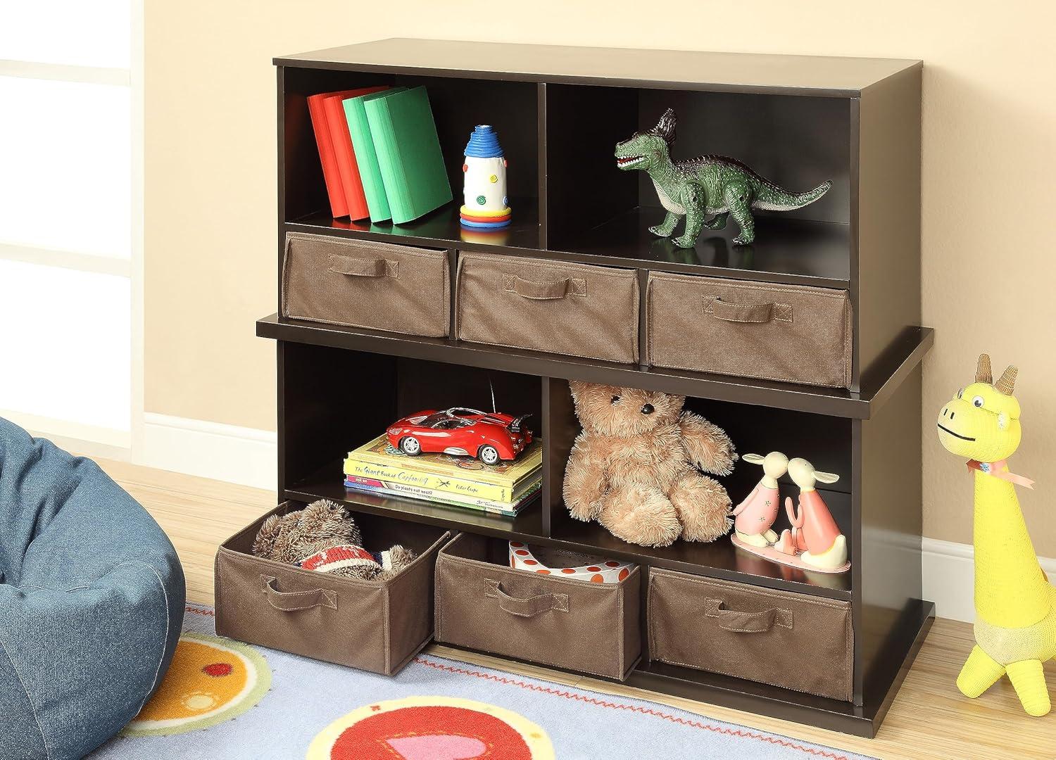 Espresso MDF Kids Storage Shelf with Fabric Baskets