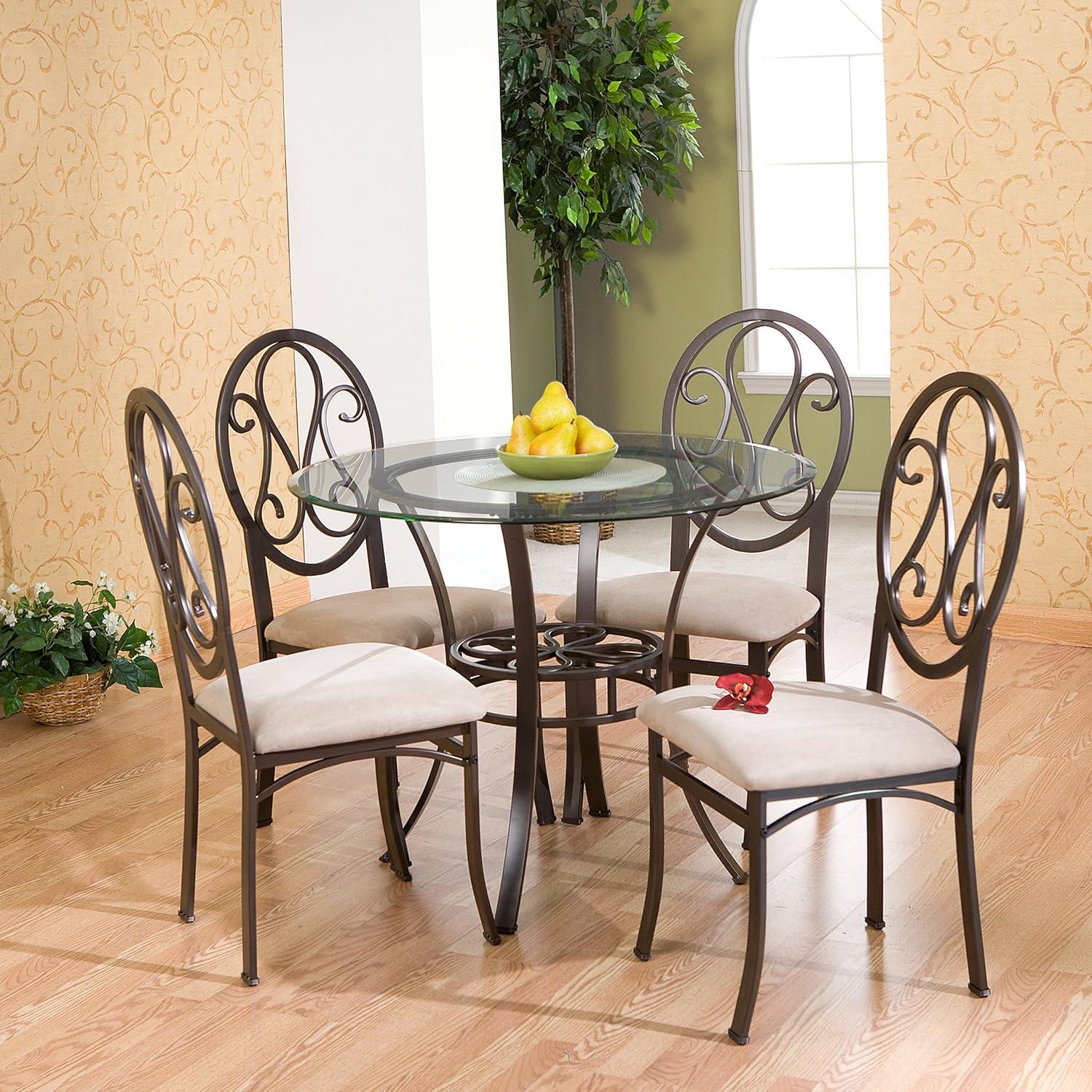 Transitional Dark Brown Metal and Glass Round Dining Table