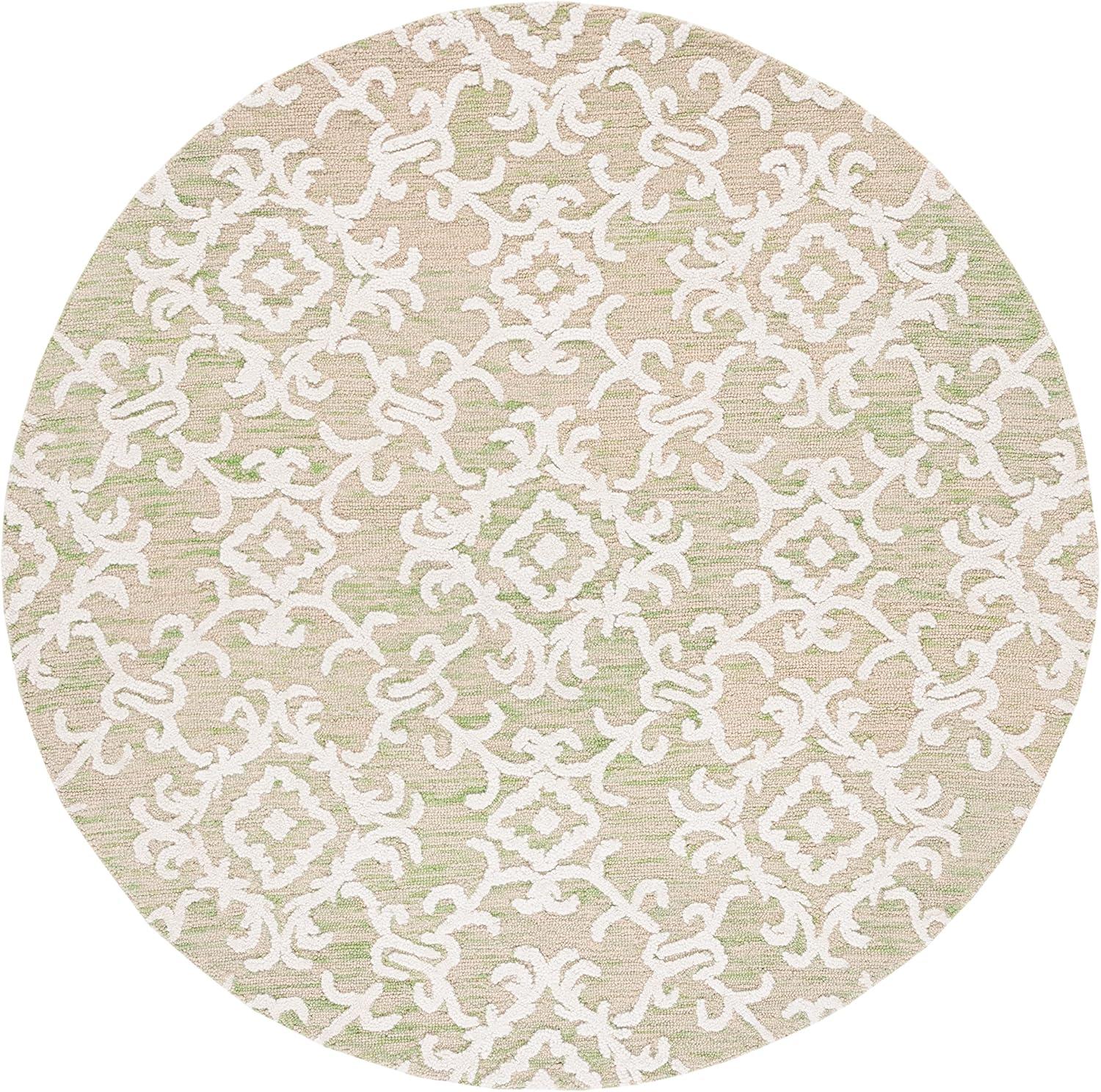 SAFAVIEH Blossom Cletus Geometric Wool Area Rug, Light Green/Ivory, 6' x 6' Round