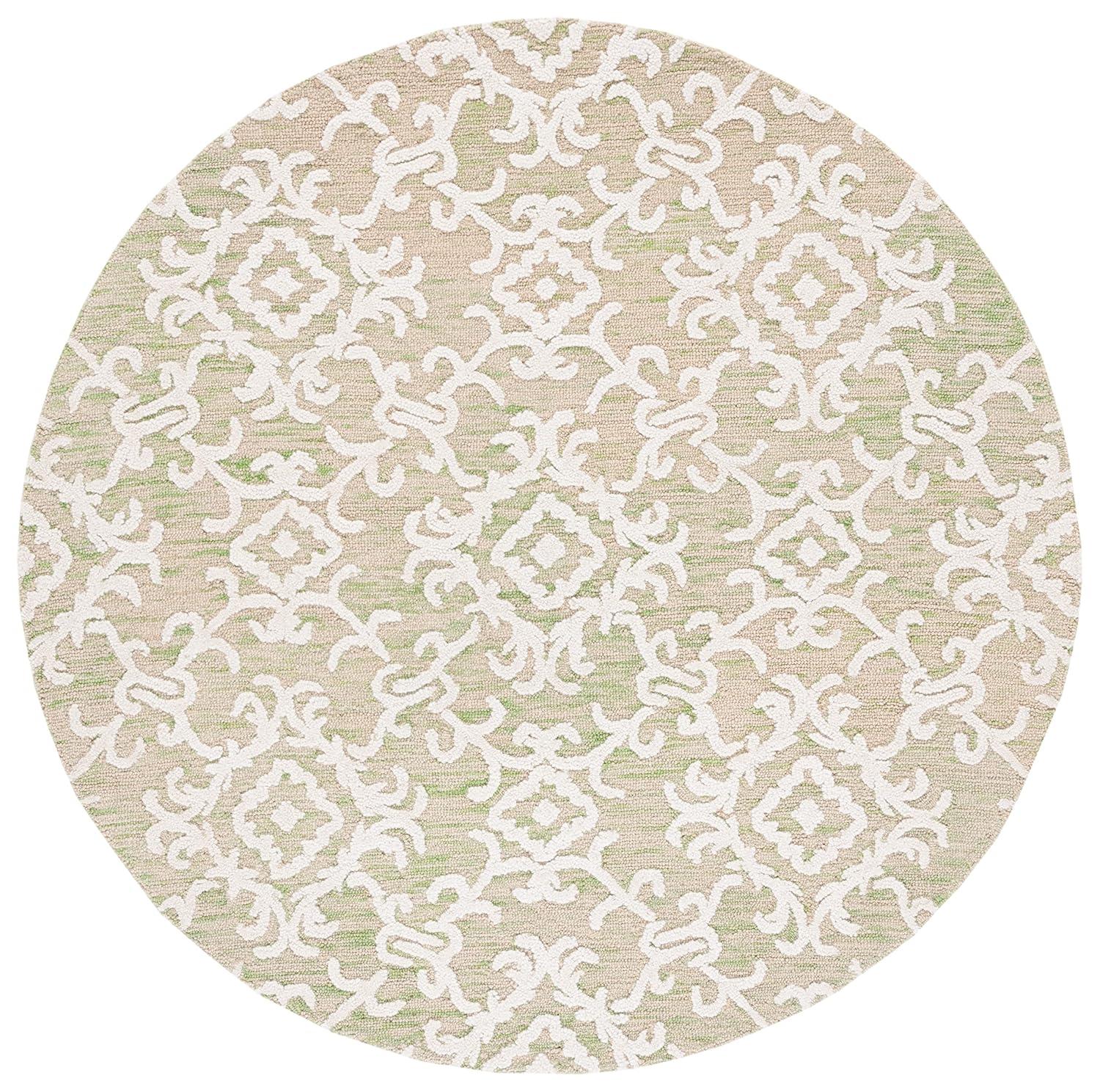 SAFAVIEH Blossom Cletus Geometric Wool Area Rug, Light Green/Ivory, 6' x 6' Round