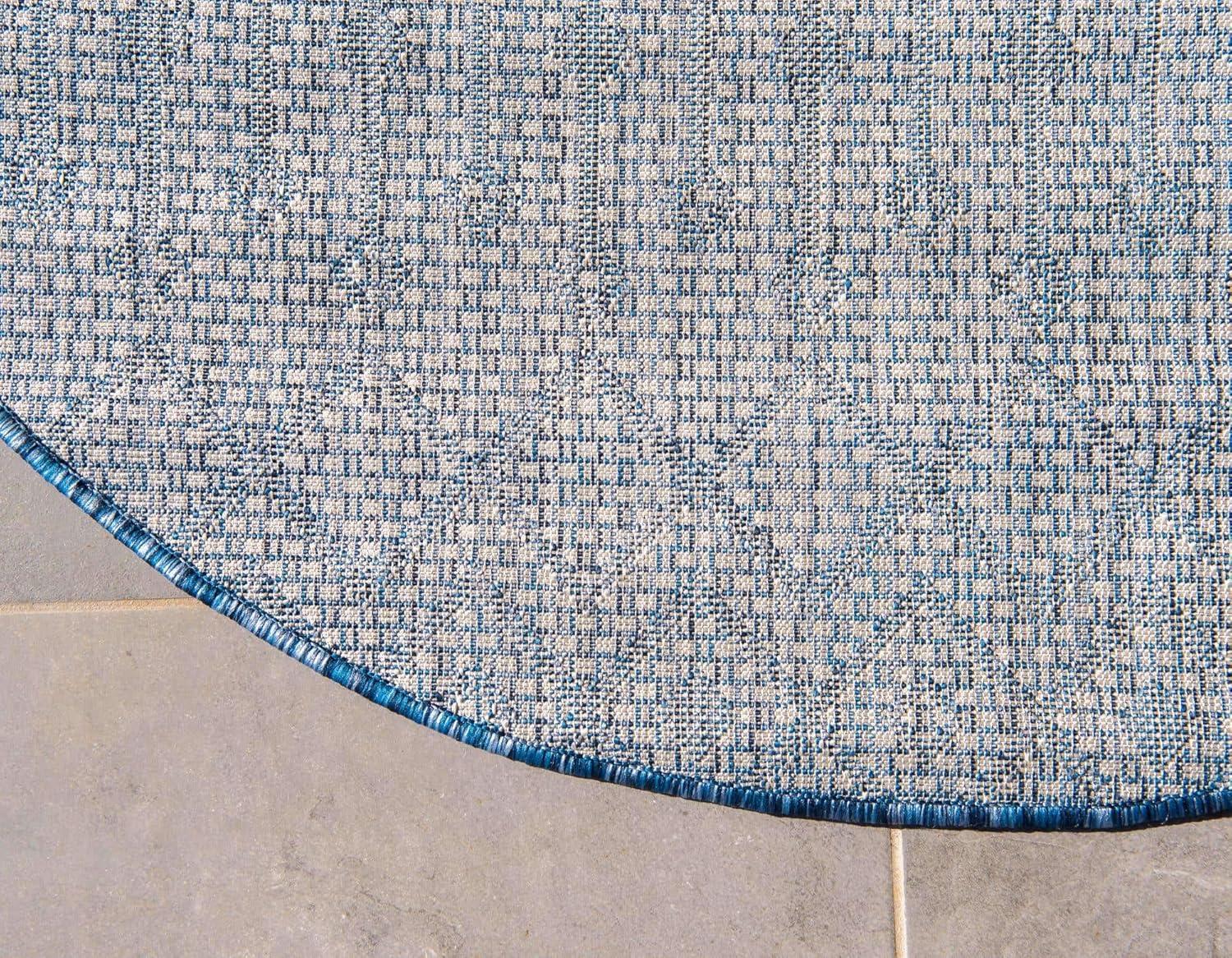 Unique Loom 10' 0 x 10' 0 Round Indoor/Outdoor Trellis Blue Area Rug